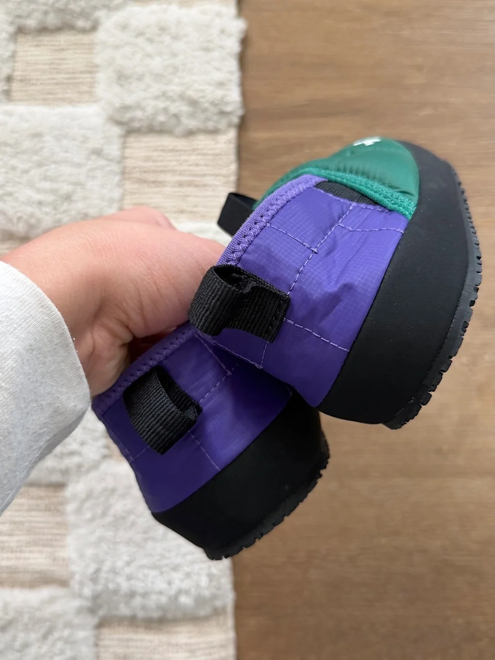 North Face Thermoball Traction Mule II Camp Booties in Evergreen / Peak Purple